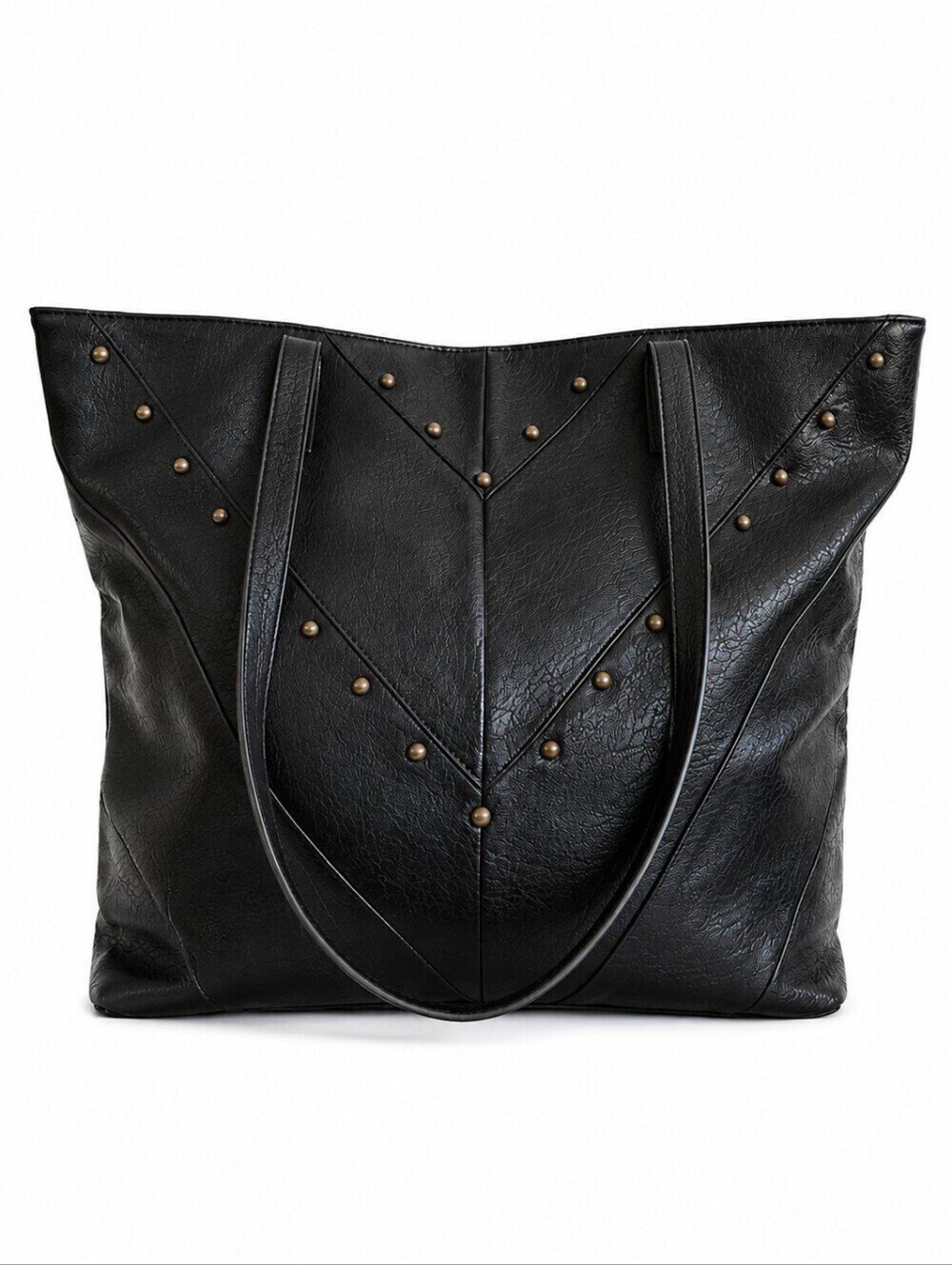 BUENO Black Studded Extra Large Faux Leather Western Shoulder Bag